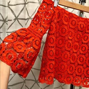 Lulu’s red lace off-shoulder crop top. Brand New.